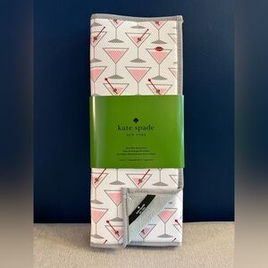 NWT Kate Spade Pink Martini / Grey Reversible Drying Mat Set of 2, 16in x 22in